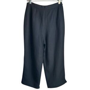 VTG Levine Classics Med-Large Black Wide-Leg Cropped Linen Bl Pants Culottes